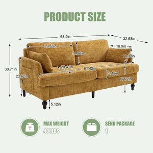 English Elm Modern chenille 2-seater sofa with LED, USB charging, storage pocket, solid wood legs, durable comfort Mustard yellow W395P318542