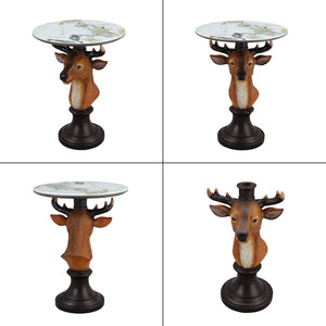 English Elm Horse Head Sculpted Resin End Table with Faux Marble Top for Bold Living Rooms W5398P454677