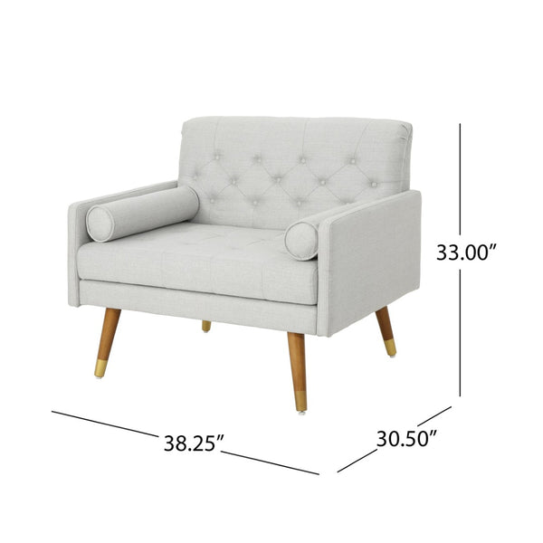 English Elm Club Chair Tufted Accent Seat with Bolster Pillows and Gold Splayed Legs for Living Room 63050.00LGRY
