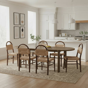 English Elm 7 Piece Oval Rubberwood Dining Set Woven Paper Cord Chairs Farmhouse Kitchen N762S100004AAD