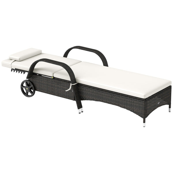 English Elm Outsunny Pe Rattan Outdoor Chaise Lounge with Wheels Cushion and Adjustable Recline W2225P485622