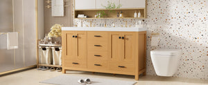 English Elm [video]59.3 Inch Wall Mounted Double Sink Vanity Wood Grain Mdf Soft Close Storage N729P000013O