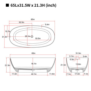 English Elm 65'' Resin Stone Freestanding Soaking Tub Ergonomic Matte White Spa Bath Turquoise Green W2753P347485