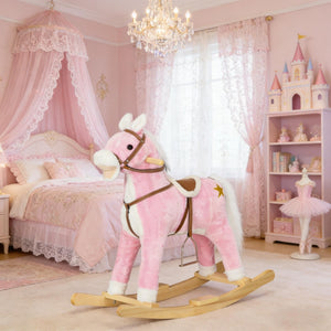 English Elm Rocking Horse Plush Ride on Toy with Music Soft Padded Body for Kids Playroom Fun T3971P442341