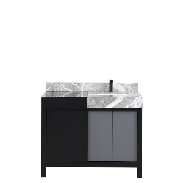 English Elm Black Bath Vanity With Castle Grey Marble Top, Gun Metal Faucet, Soft-Close Drawers & Storage Space B2731P261090