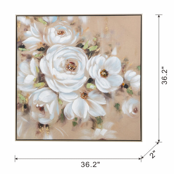 English Elm 36" Alexandra Framed Wall Art Canvas Floral Bouquet in Beige Ivory with Green Accents for Elegant Rooms W2078130327