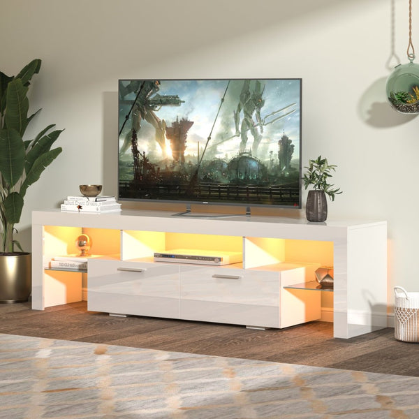 English Elm Fashiontvstandtvcabinet,entertainmentcenter,tvstationtv Console Rgb Led Glass Shelf Modern White W67933541