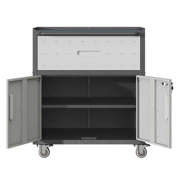 English Elm Sturdy Rolling Steel Garage Cabinet with Locking Doors One Drawer and Caster Wheels T2398P222833
