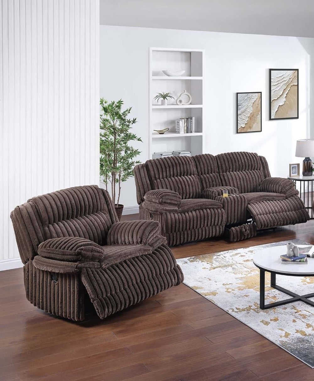 English Elm Modern Corduroy Reclining Loveseat and Chair Set with Console Storage Drawer B011S02403