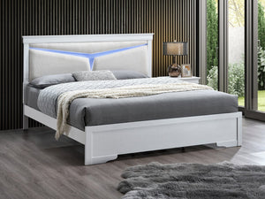 English Elm Lorana King Bed Teddy Bear Upholstered Headboard with Built in Led Ambient Light White B078S00670