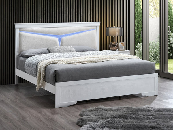 English Elm Lorana King Bed Teddy Bear Upholstered Headboard with Built in Led Ambient Light White B078S00670