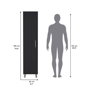 English Elm Storage Cabinet 71"H Tall Narrow 5-Shelf Organizer with 3 Broom Hangers Metal Hardware Black B097P221373