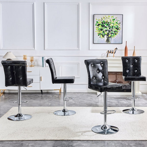 English Elm 4-pack Pu High-back Dining Chairs with Powder-coated Metal Legs for Modern Kitchens Black W3875P371070