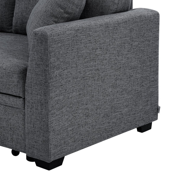 English Elm Pull-out Sofa Bed with Hidden Chaise Storage, Tufted Polyester Cushions, Compact Convertible Sleeper for Small Spaces Gray B355S00002