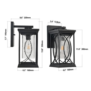 English Elm 14"(H) Black Outdoor Wall Lantern with Crackled Glass — Weatherproof E26 Fixture for Porch & Patio Ambiance W1340P239410