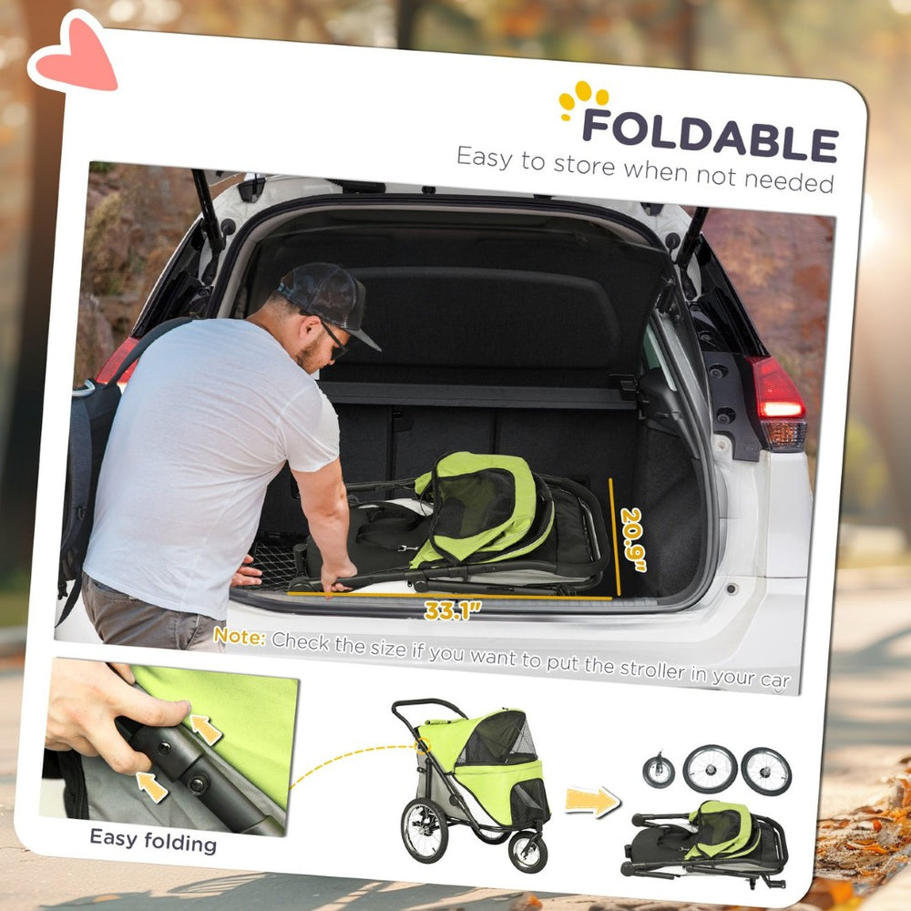 English Elm 3 Wheel Pet Stroller with One Hand Fold Steel Frame Oxford Fabric Terrain Ready T3971P406421