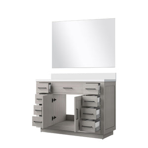 English Elm White Oak Single Bath Vanity With White Quartz Top, 43 In. Mirror, Modern Storage & Style Upgrade B2731S01405-GIGA