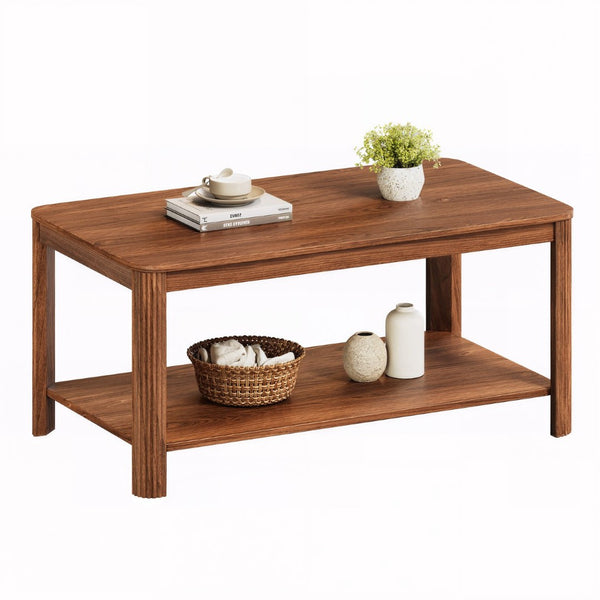 English Elm Arc Corner Oak Coffee Table with Open Shelf Wave Grain Legs Modern Living Room Accent W5563P449954