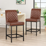 Christopher Knight Home® Diamond Stitch Counter Stools - Set of 2 with Tufted Backrest, Upholstered Seat, Iron Frame