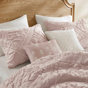 English Elm 5-Piece Sculpted Jacquard Comforter Set Full/Queen with Plush Polyester Fill, Elegant Texture Pink 12.99 L x 17.01 W x 6.5 H B035P408222