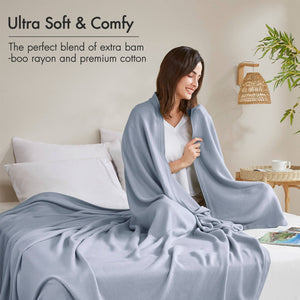 English Elm 1-piece King Jacquard Cotton Blend Blanket Aztec Woven Soft Breathable Bedroom Layer Light Blue B035P437483