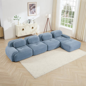 English Elm 4-seat Modular Corduroy Sectional Sofa with Curved Armrests for Living Rooms Blue W714S01253