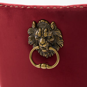 English Elm Mid-Century Lion Head Pull Ring Velvet Dining Chair with Tufted Cushion, Gold Wood Legs, Nailhead Trim WINE RED W1143P233645