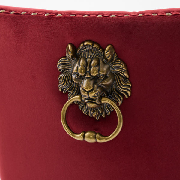 English Elm Mid-Century Lion Head Pull Ring Velvet Dining Chair with Tufted Cushion, Gold Wood Legs, Nailhead Trim WINE RED W1143P233645