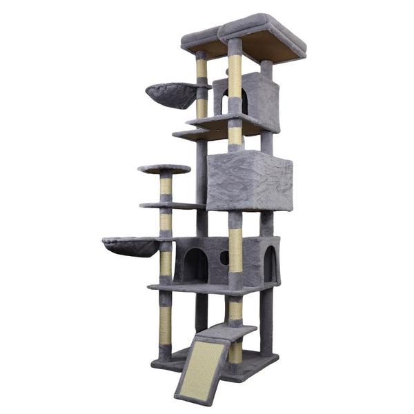 English Elm 71 Inch Floral Cat Tower with Condo Hammock Sisal Posts and Plush Perches for Large Breeds W243P326645