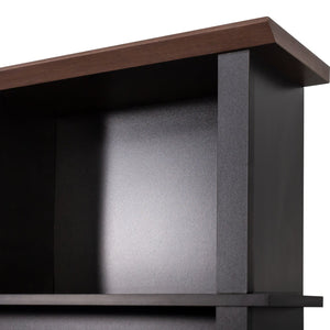 English Elm ON-TREND Farmhouse 4-in-1 Hall Tree with 6 Hooks, Walnut Bench, 16 Compartments, Rustic Entryway Organizer Black N721P264915B