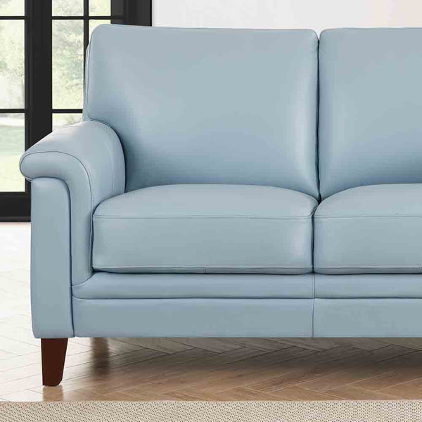 English Elm Westcott Leather Loveseat with Top-Grain Leather, Goose Down Comfort, Pocketed Coils, Durable Frame Blue B2705P211452