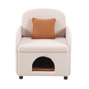 English Elm Furniture Fluffy Sherpa 2-in-1 Pet-Friendly Upholstered Barrel Armchair with Lumbar Pillow, Cream White Cozy Retreat for Living Room Bedroom Office N843P331158C