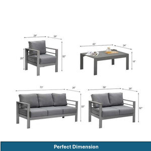 English Elm 5-piece Rust-proof Aluminum Outdoor Sectional Set with Wpc Table for Patio Hosting B082S00088