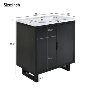 English Elm 30" Bathroom Vanity with Sink, Solid Wood Frame, Large Undersink Storage, Minimalist Elegant Design Black WF319594AAB