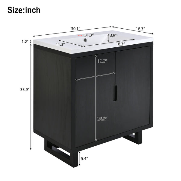 English Elm 30" Bathroom Vanity with Sink, Solid Wood Frame, Large Undersink Storage, Minimalist Elegant Design Black WF319594AAB