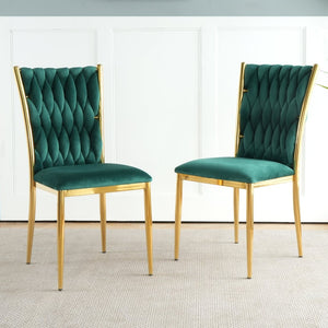 English Elm Modern Velvet Upholstered Dining Chairs with Gold Metal Legs Elegant Set of Two Green W210P309921