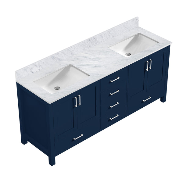 English Elm Navy Double Bath Vanity 80"W x 22"D with Carrara Marble Top, Solid Wood, Soft-Close Drawers, Storage B2731P258957
