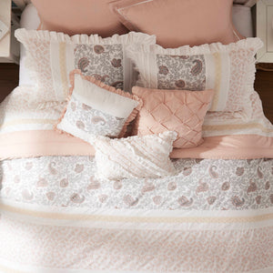 English Elm 9 Piece Cotton Percale Comforter Set – Blush Queen Stylish Shabby-Chic Bedding With Decorative Pillows B03597157