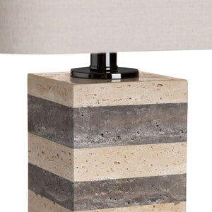 Crestview Collection 28.5"H Whitlow Travertine Table Lamp - Elegant Hand-hewn Marble Design With Oatmeal Shade & 3-way Bulb   Cvazmb019