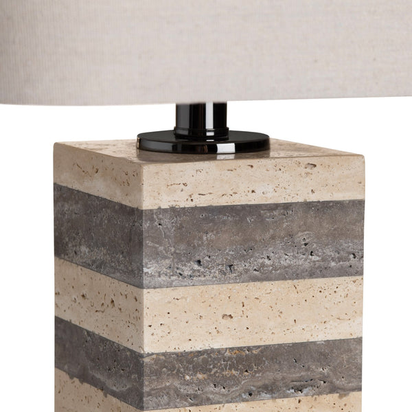 Crestview Collection 28.5"H Whitlow Travertine Table Lamp - Elegant Hand-hewn Marble Design With Oatmeal Shade & 3-way Bulb   Cvazmb019