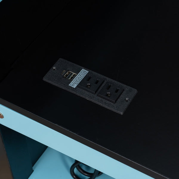 English Elm Full Size Loft Bed with Rgb Lighting Usb Charging Desk Wardrobe and Storage Shelves Blue LT000387AAC