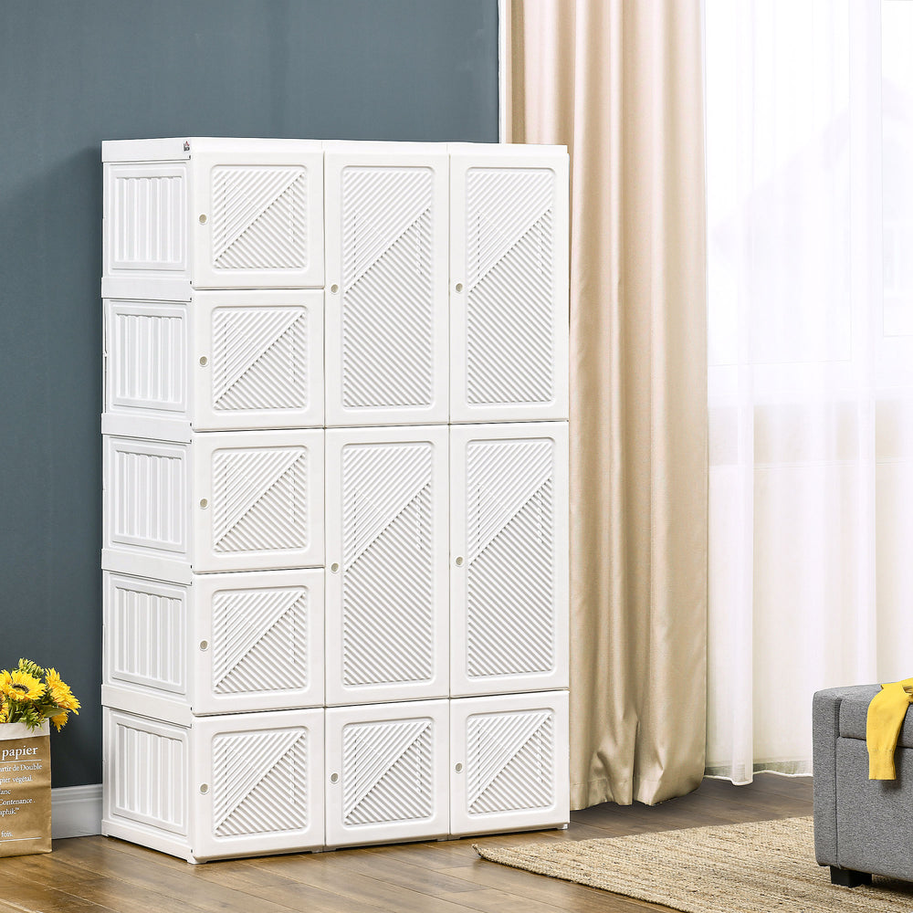English Elm Homcom Portable Wardrobe Closet - Foldable Armoire With 11 Storage Compartments & Magnetic Doors W2225P173982