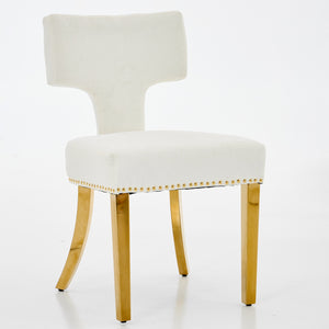 English Elm Mid Century Modern Dining Chairs with Copper Nail Trim, Plush High-Density Foam Seats, Brushed Steel Legs Beige W1143P314902