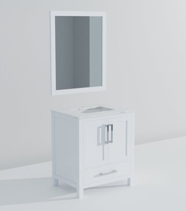 English Elm White Bath Vanity Set With Carrara Marble Top & Mirror – Elegant Design, Soft-Close Storage Solutions B2731S00671-GIGA