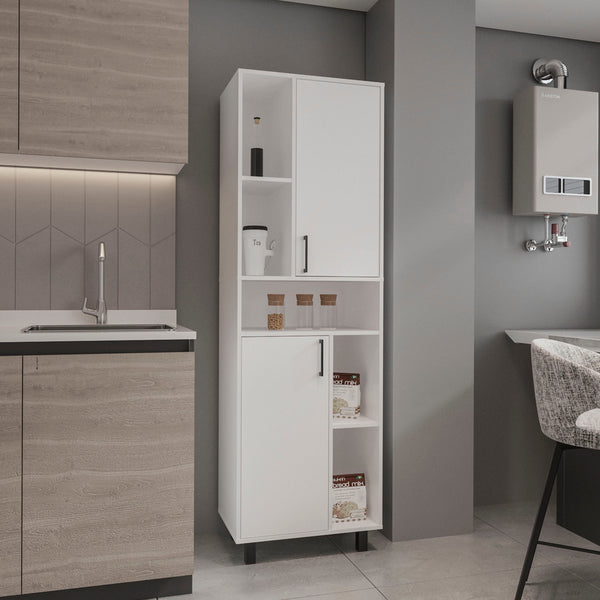 English Elm Bryce Tall Pantry Cabinet with Two Doors, Kronos White MDF, Slim Vertical Storage for Kitchens B070P337114