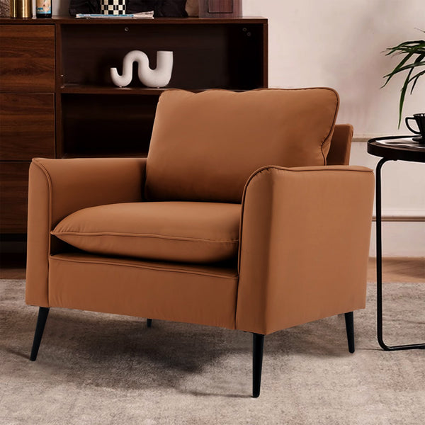 English Elm TS Cat paw leather upholstered sofa modern Nordic retro lounge chair with breathable faux-leather comfort pillows Brown W2311P345746