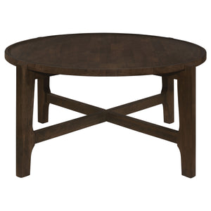 English Elm Mavis Rustic Dark Brown Round Solid Wood Coffee Table with Recessed Top & Crossed Legs, Durable Centerpiece B062P299905