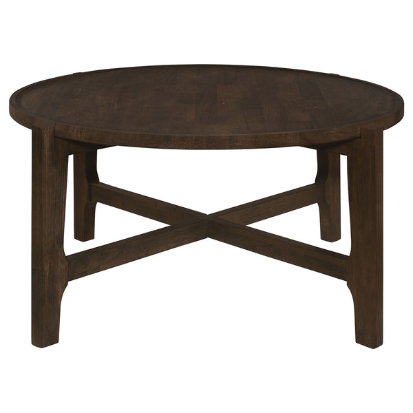 English Elm Mavis Rustic Dark Brown Round Solid Wood Coffee Table with Recessed Top & Crossed Legs, Durable Centerpiece B062P299905