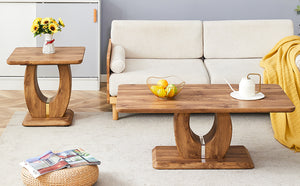English Elm Modern Minimalist Wood-Tone Mdf Coffee Table Set - Stylish Square & Rectangular Design For Your Home W1151S01848