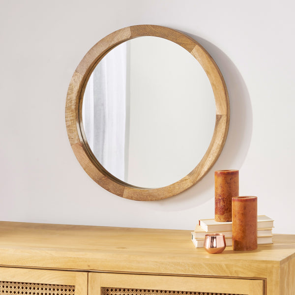 English Elm Christopher Knight Home® - MANGO Round Mango Wood & MDF Mirror 27" Natural Finish — Rustic Wall Accent, Durable Glass Frame 66673.00